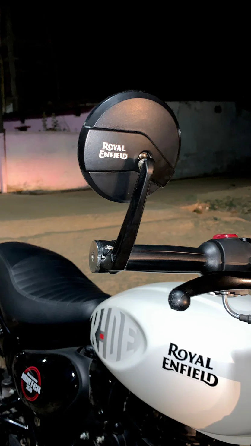 Handle Bar End Mirror For Royal Enfiled Classic /Electra / Reborn/Standard - 350/ 500, Hunter 350, Meteor 350, Super Meteor 650, Himalayan/Scram 411, Round Mirrors
