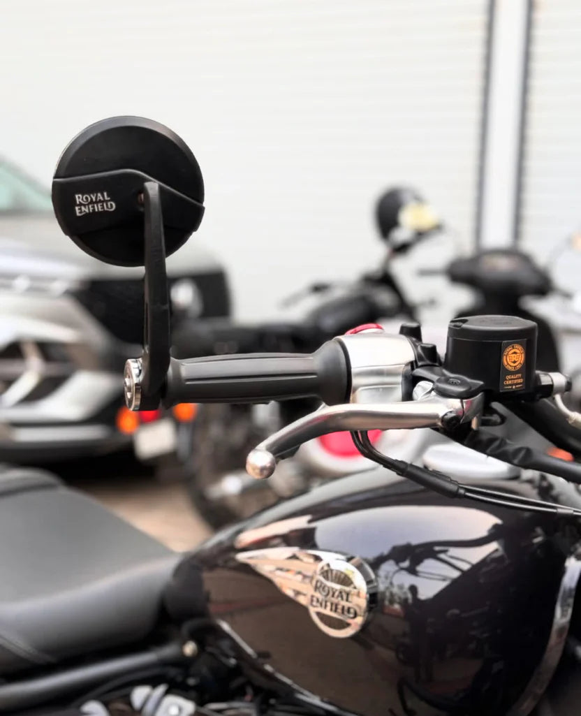 Handle Bar End Mirror For Royal Enfiled Classic /Electra / Reborn/Standard - 350/ 500, Hunter 350, Meteor 350, Super Meteor 650, Himalayan/Scram 411, Round Mirrors